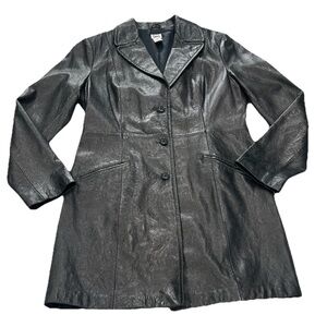 Cache Embossed Leather Black Coat Jacket Size 12 Vintage Minimalist
